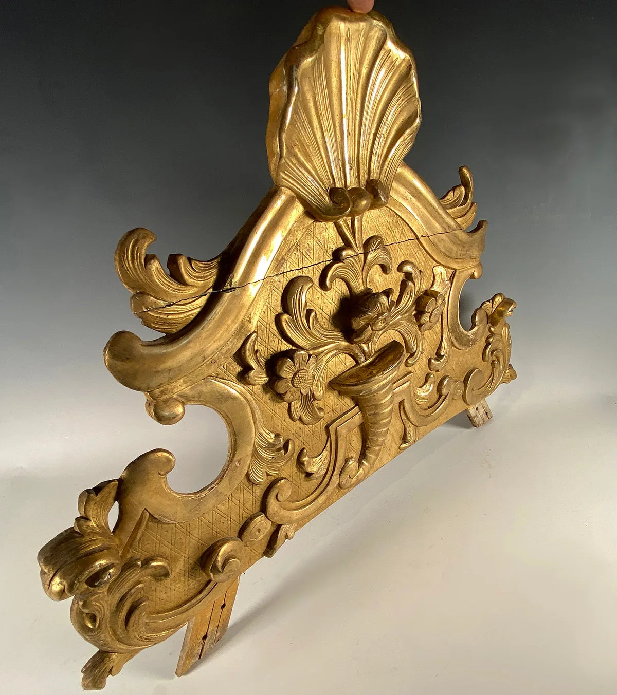 Antique French Hand Carved Gilded 24.5" Wood Pediment, Top for a Mirror or Frame or Doorway