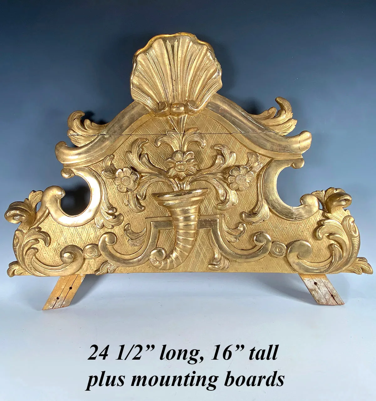 Antique French Hand Carved Gilded 24.5" Wood Pediment, Top for a Mirror or Frame or Doorway