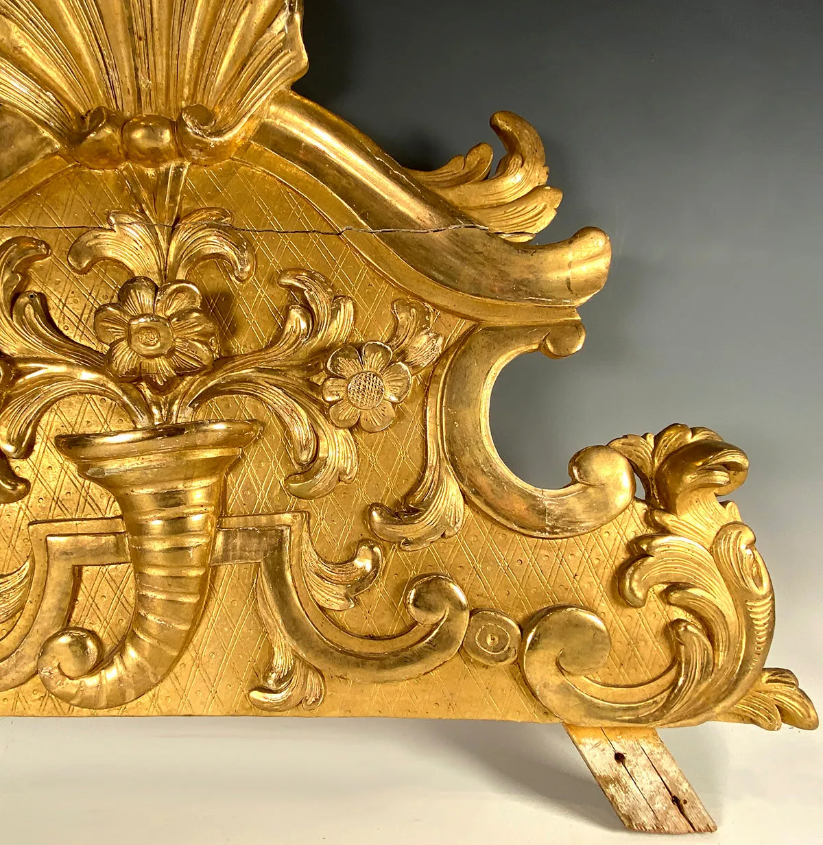 Antique French Hand Carved Gilded 24.5" Wood Pediment, Top for a Mirror or Frame or Doorway