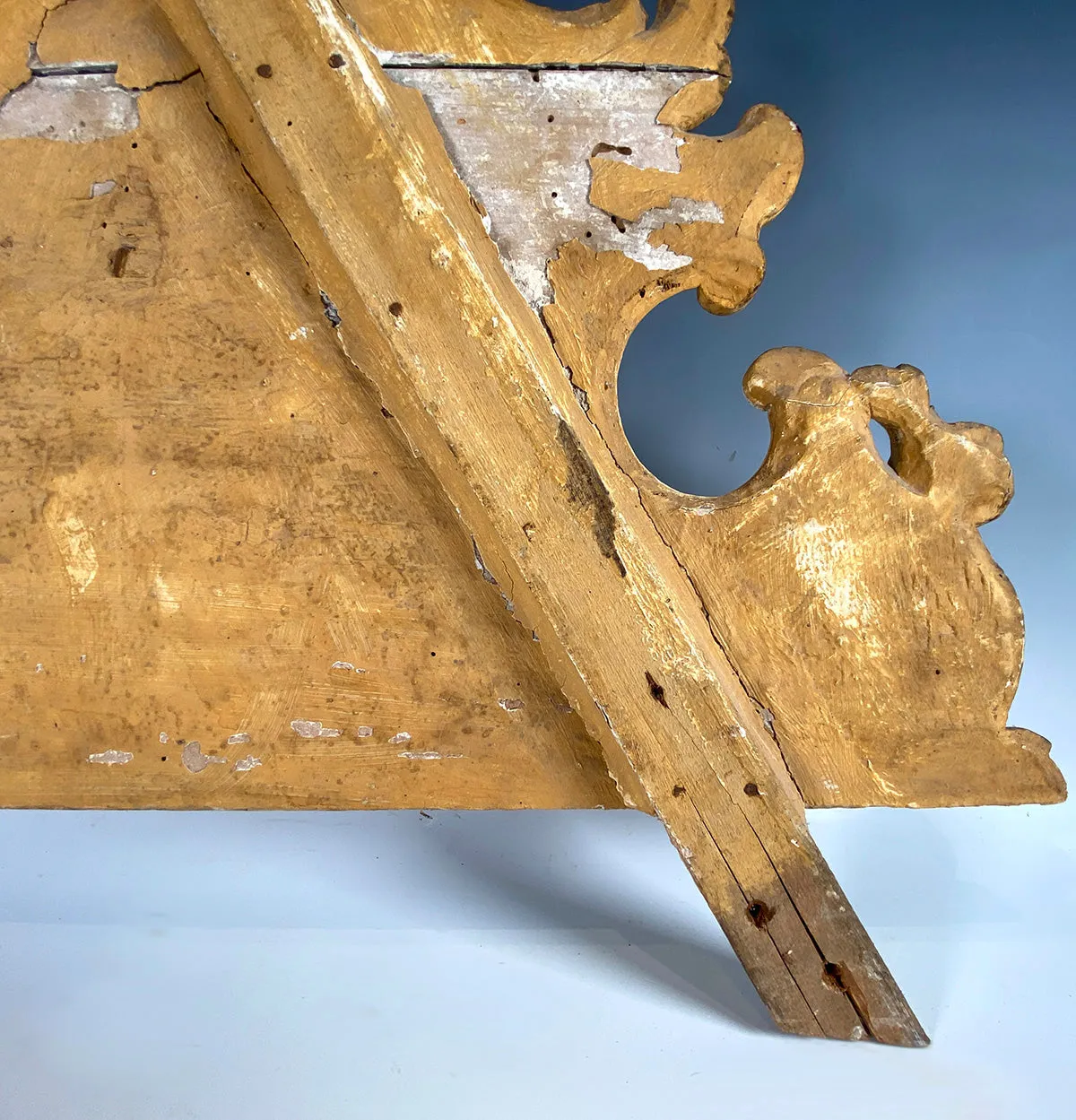 Antique French Hand Carved Gilded 24.5" Wood Pediment, Top for a Mirror or Frame or Doorway