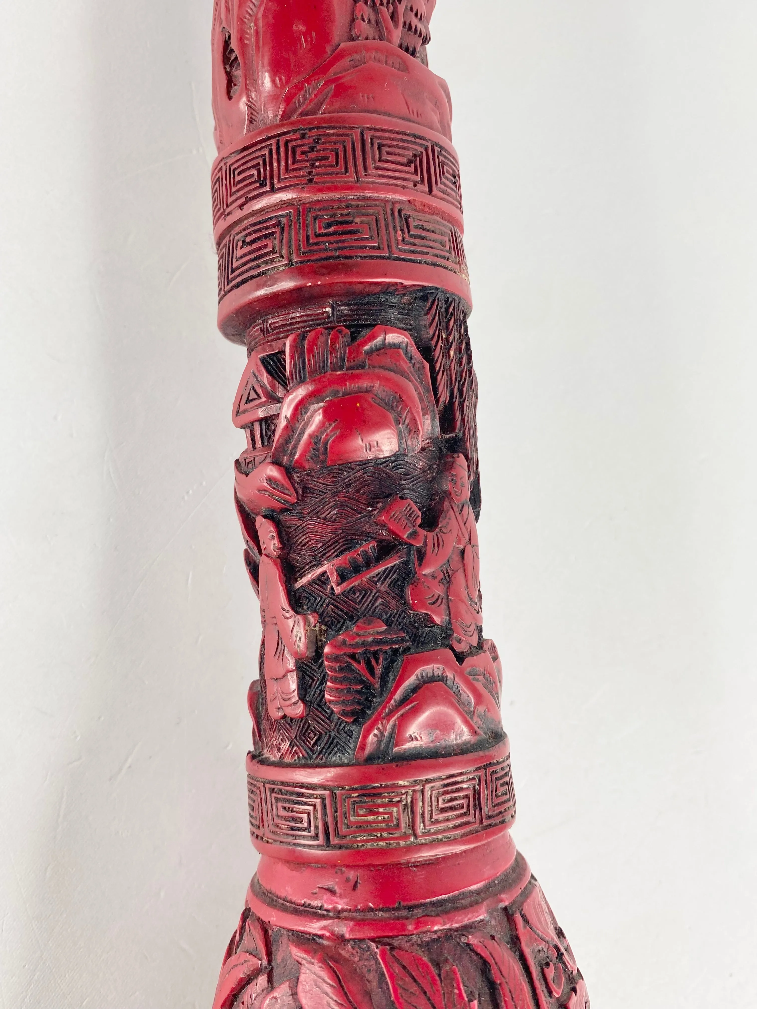 Antique Red Carved Handle Chinese Fuzi