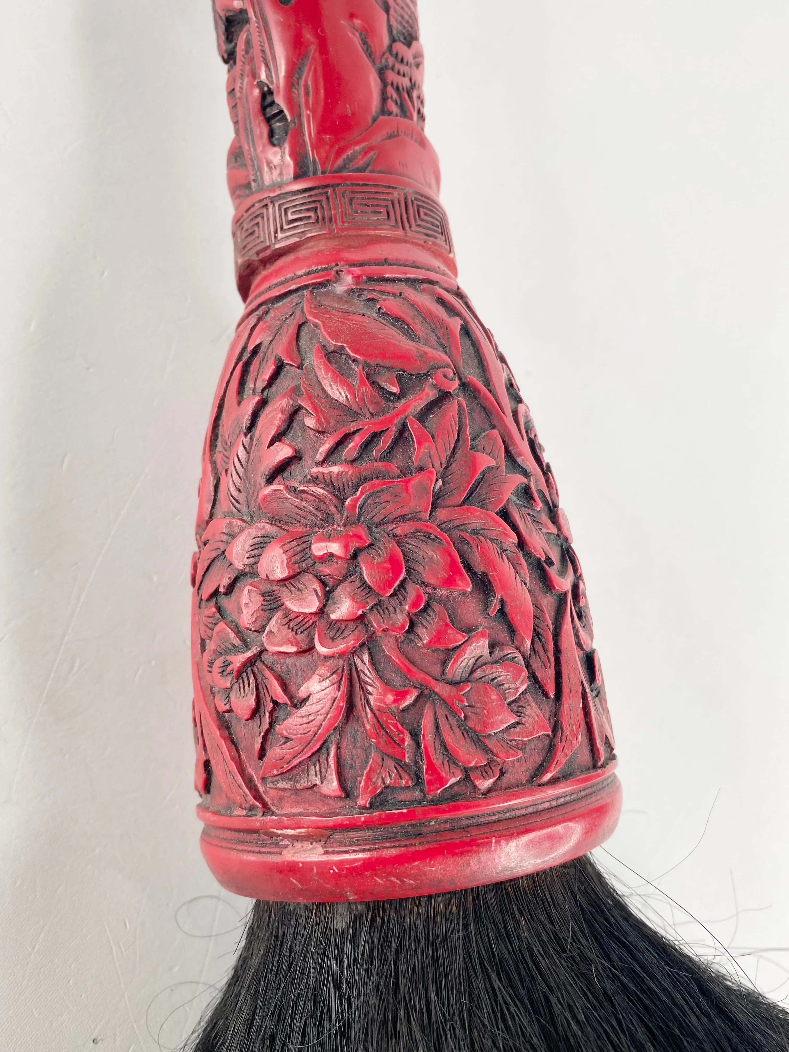 Antique Red Carved Handle Chinese Fuzi