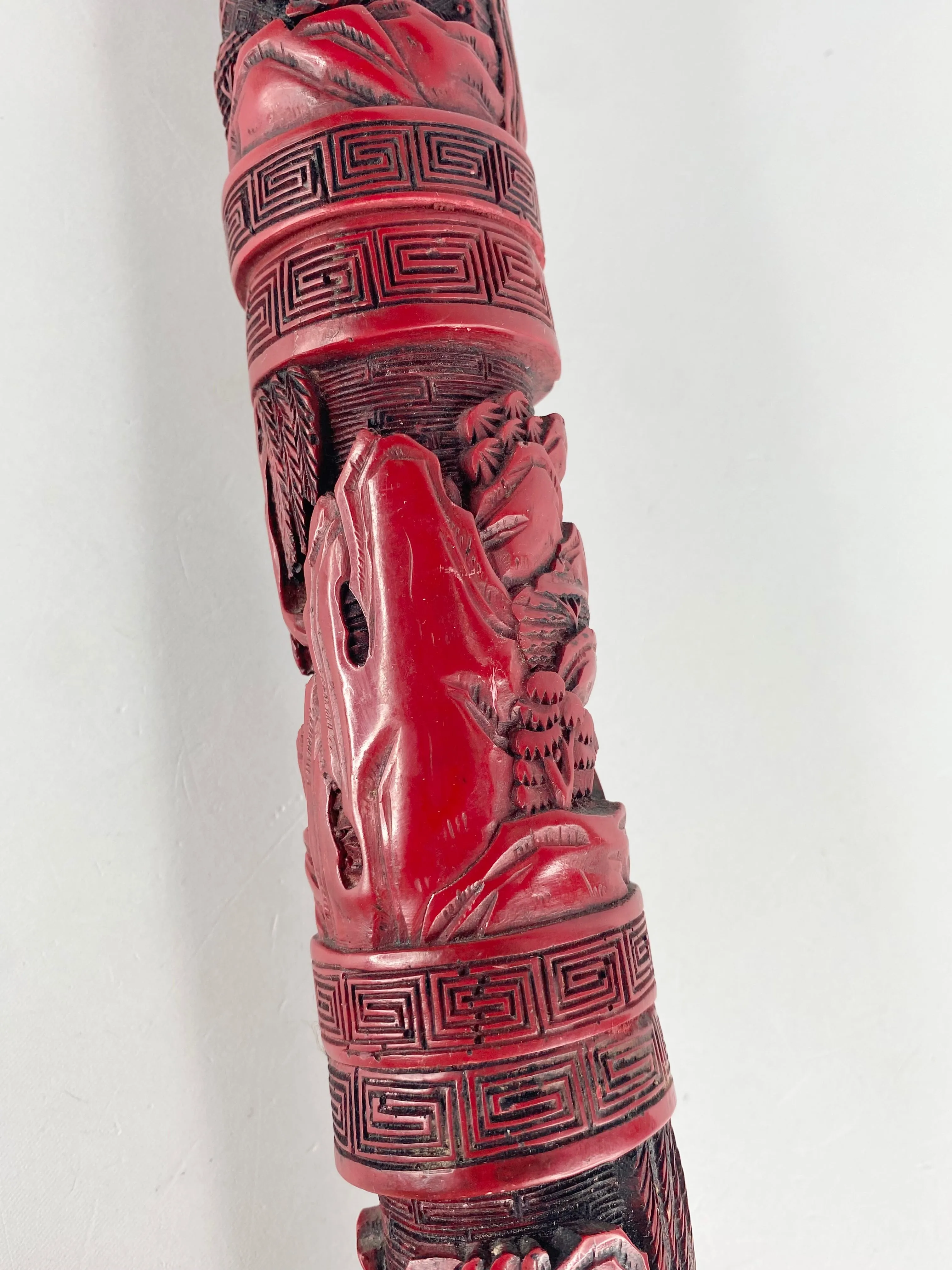 Antique Red Carved Handle Chinese Fuzi