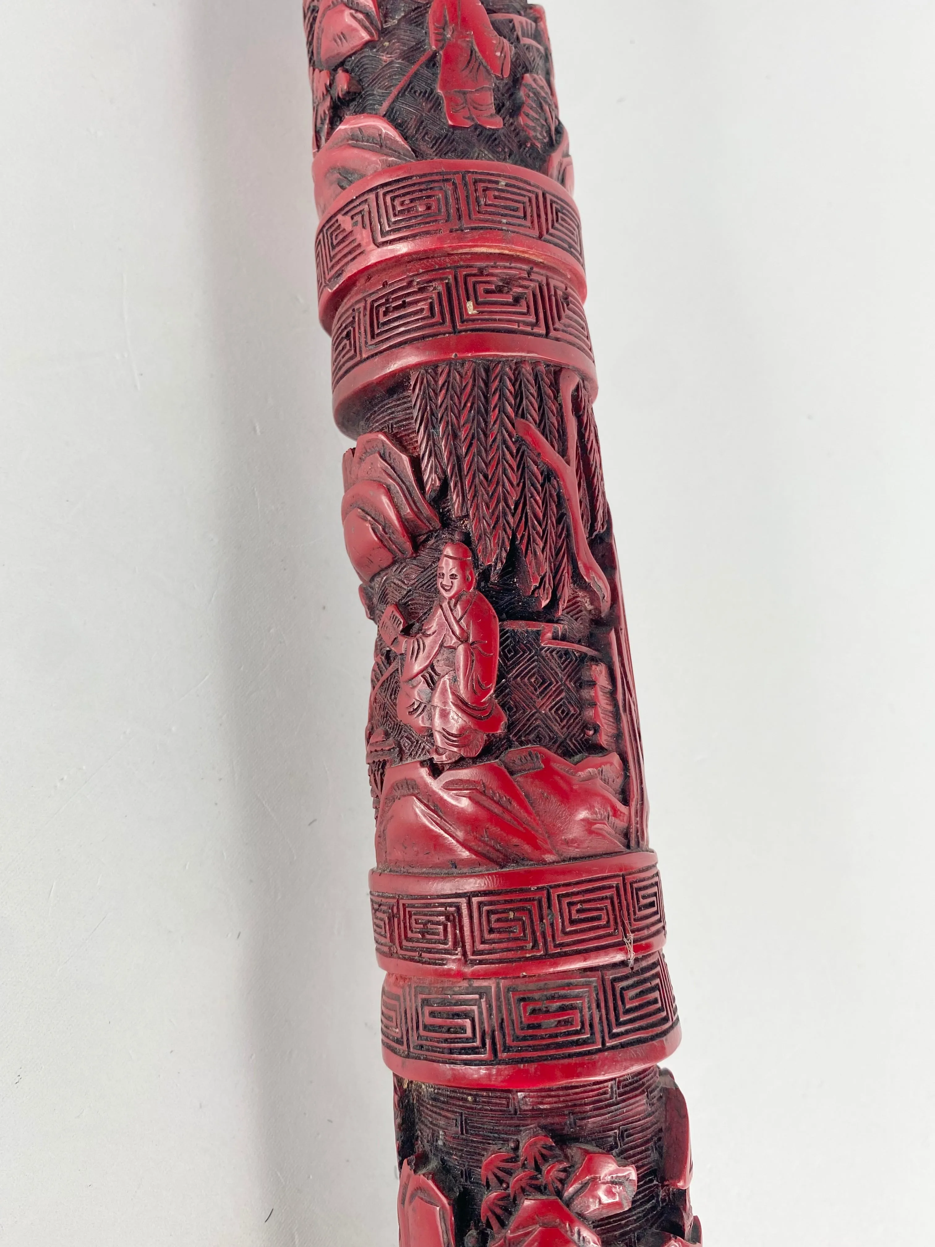 Antique Red Carved Handle Chinese Fuzi