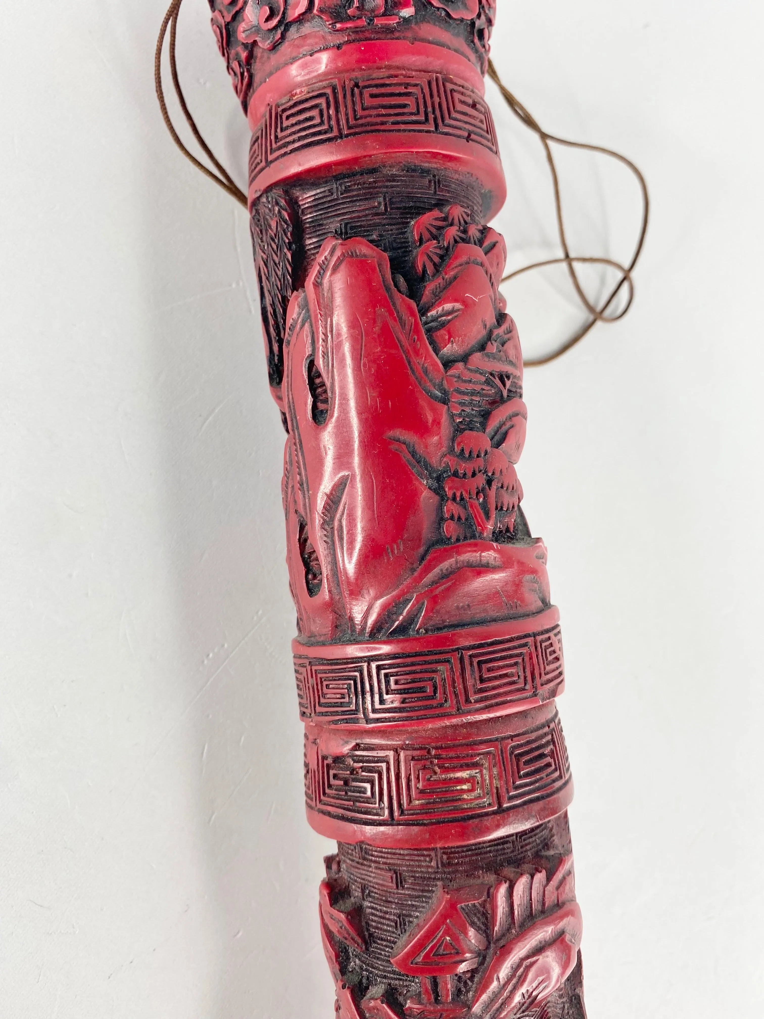 Antique Red Carved Handle Chinese Fuzi