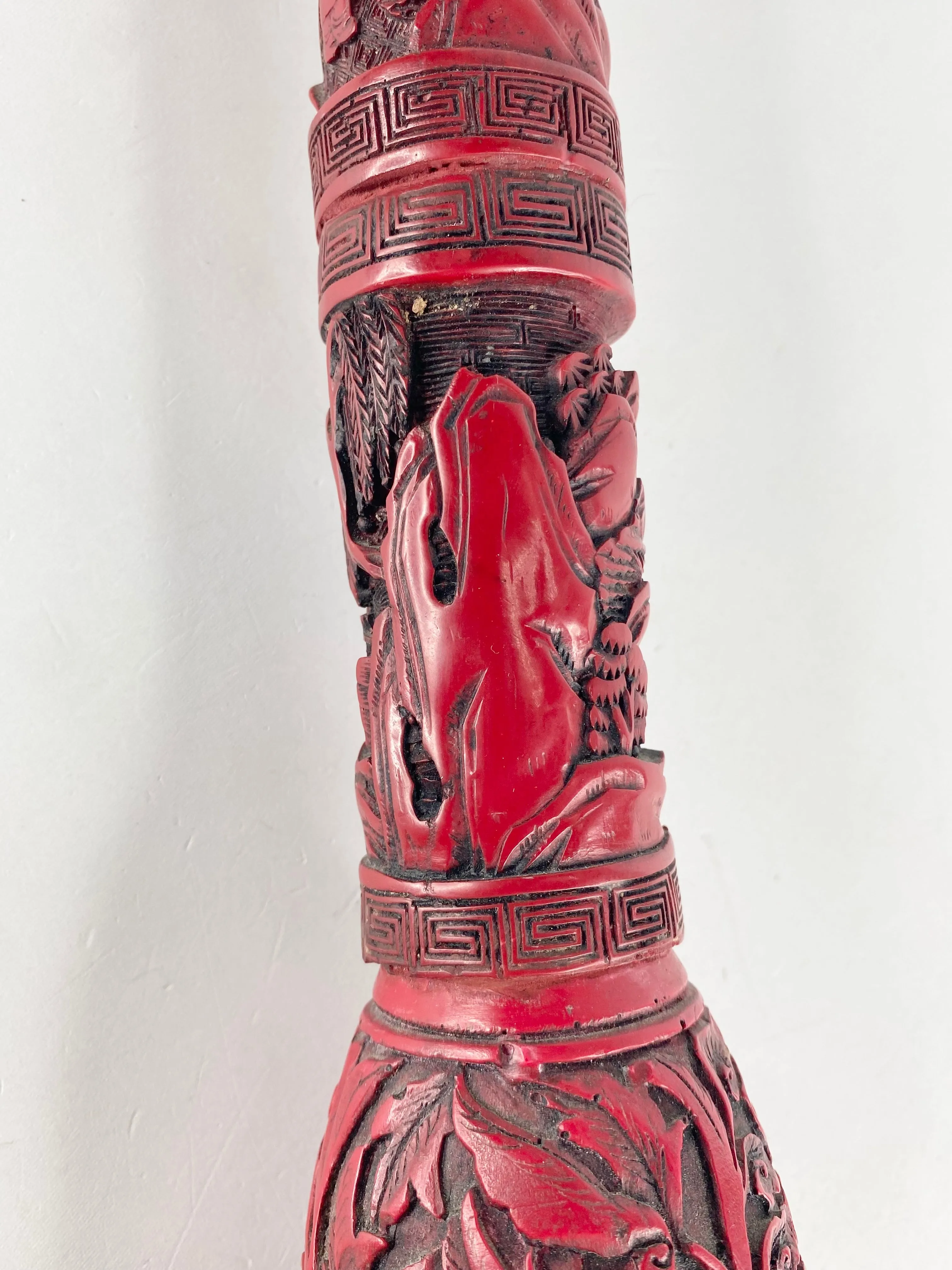 Antique Red Carved Handle Chinese Fuzi