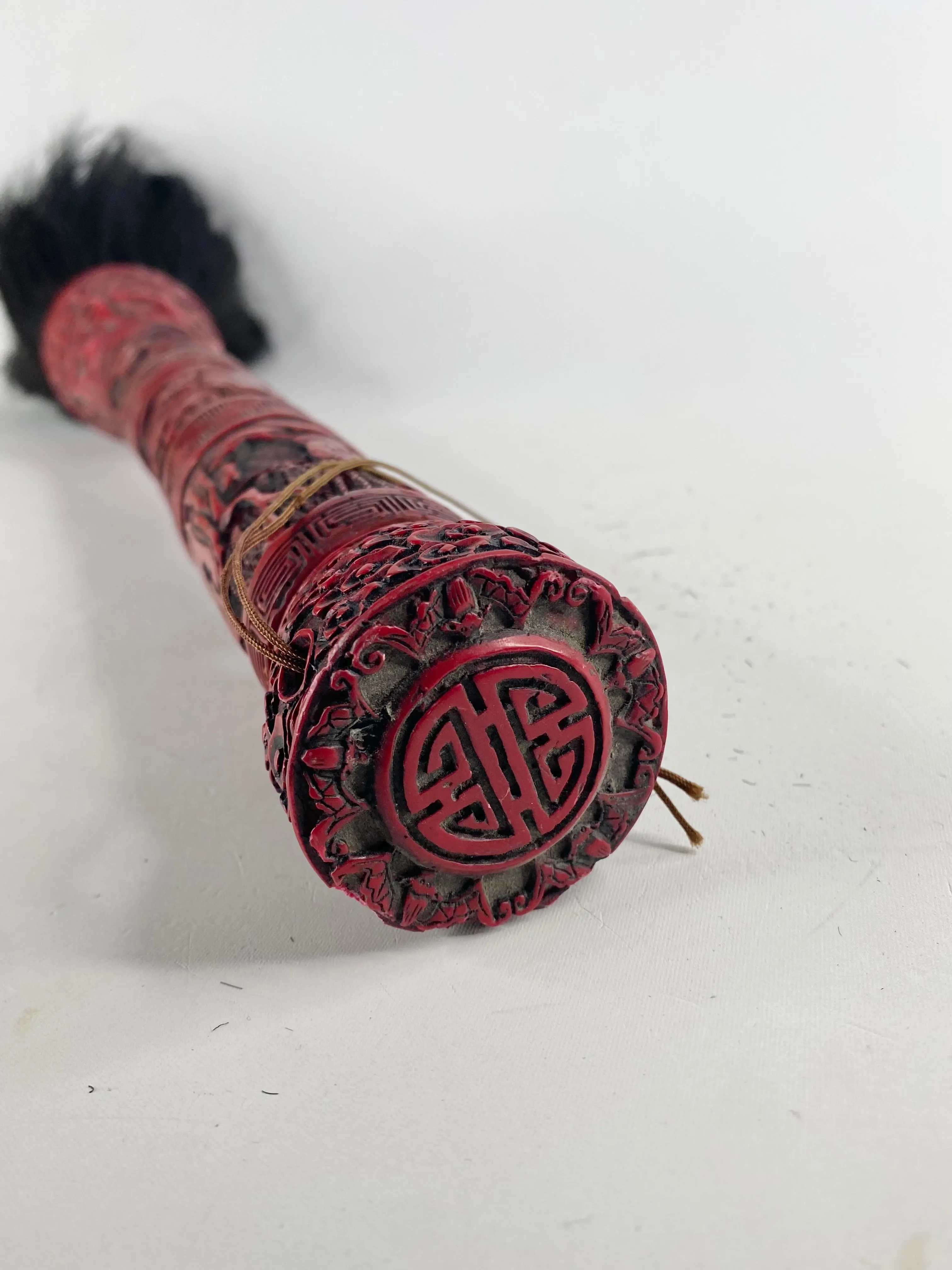 Antique Red Carved Handle Chinese Fuzi