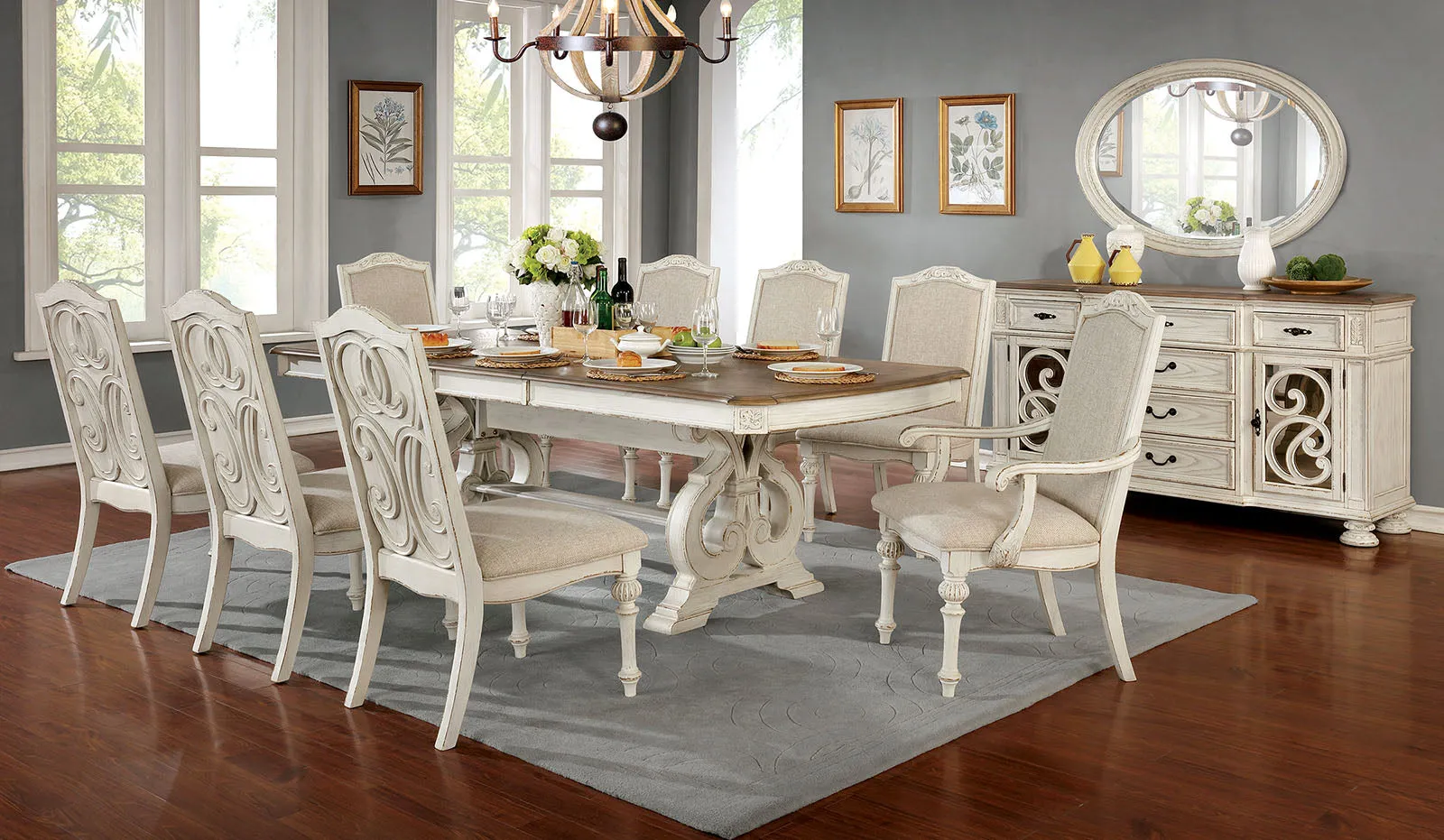 ARCADIA 9 Pc. Dining Table Set (2AC 6SC)