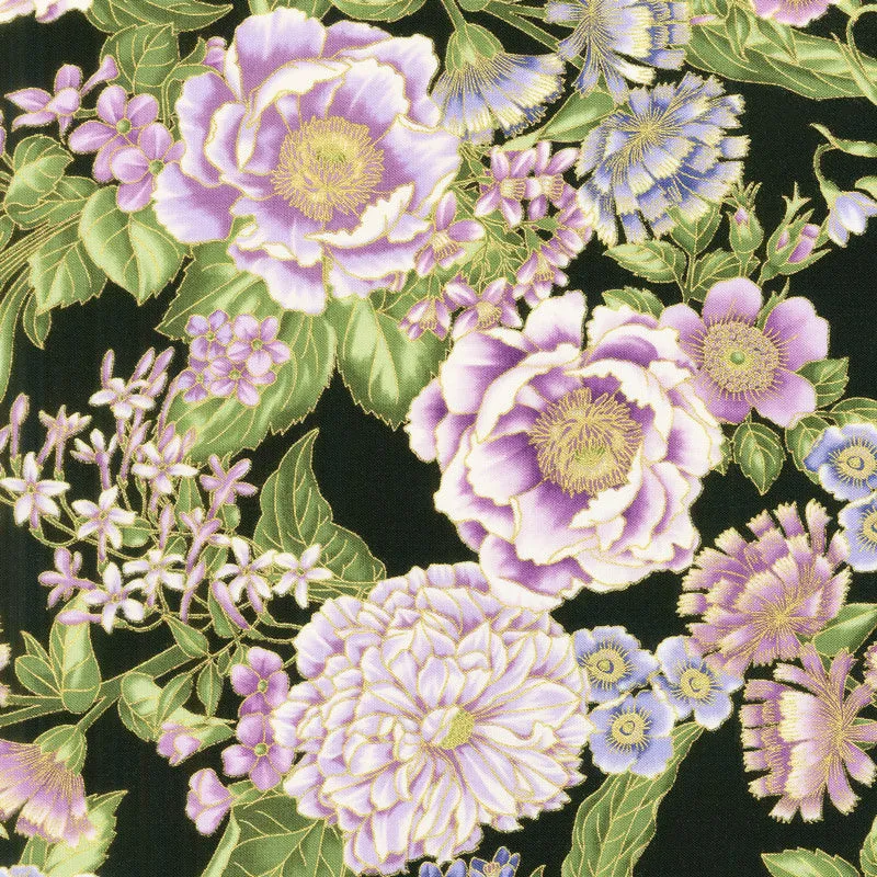 Avery Hill - Blossom Flowers Lavender Metallic Yardage