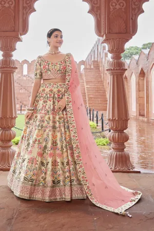 Beige Intricately Silk Embroidered Lehenga