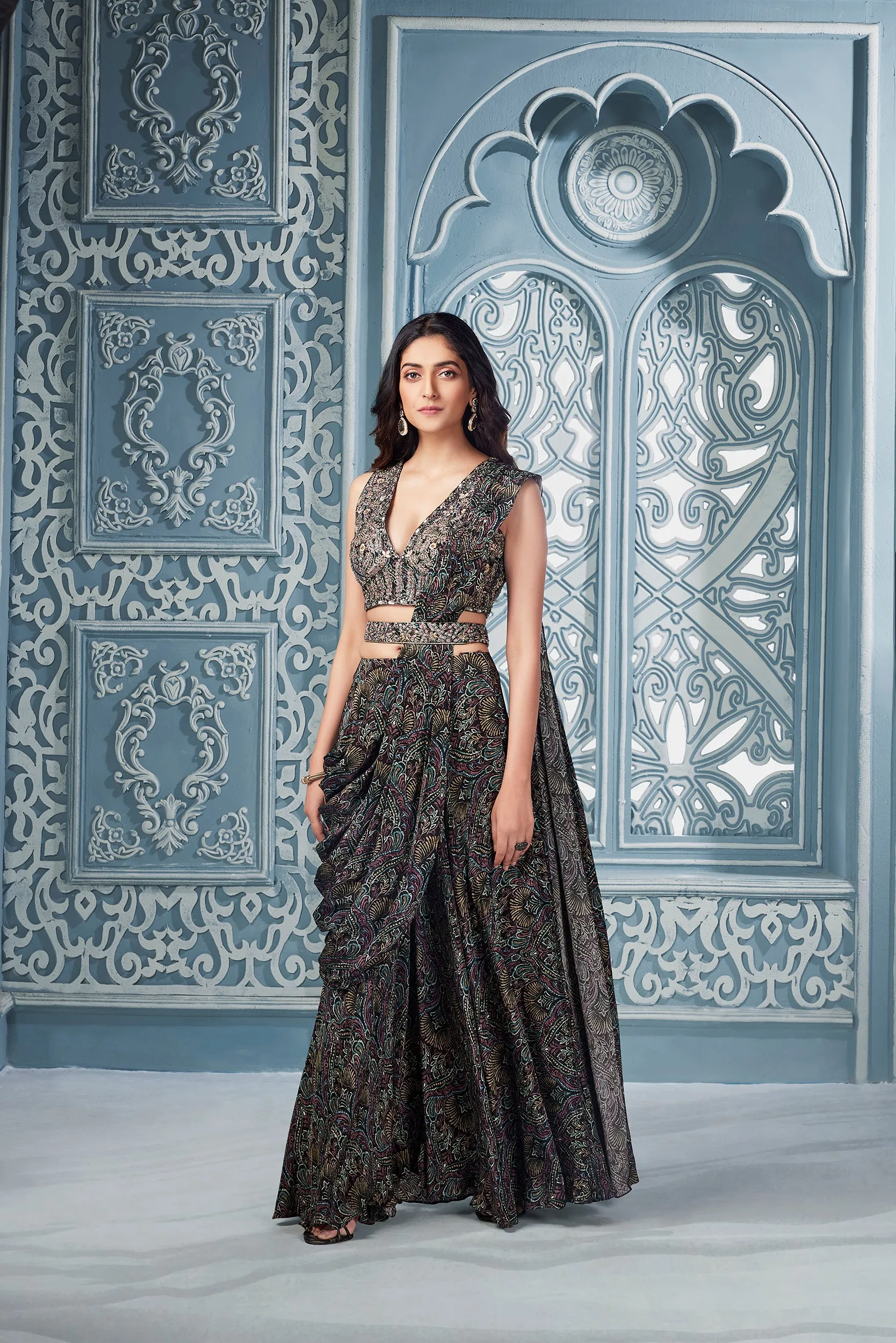 Black Concept Saree with Hand Embroidered Blouse