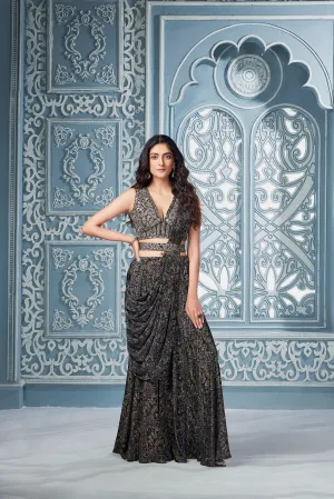 Black Concept Saree with Hand Embroidered Blouse