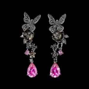 Black Diamond Fuchsia Vine Earrings