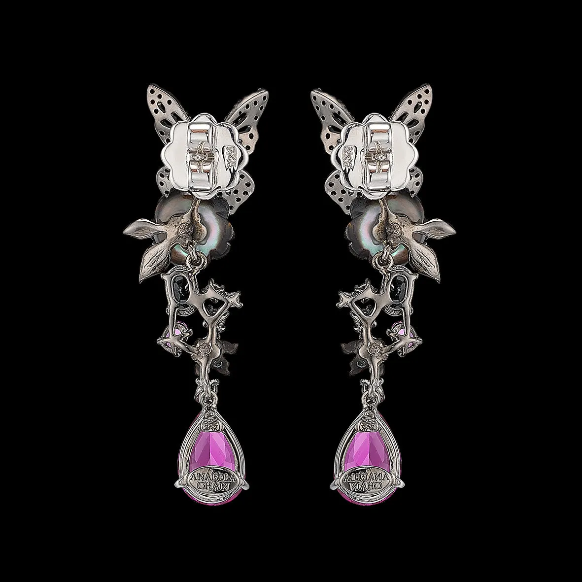 Black Diamond Fuchsia Vine Earrings