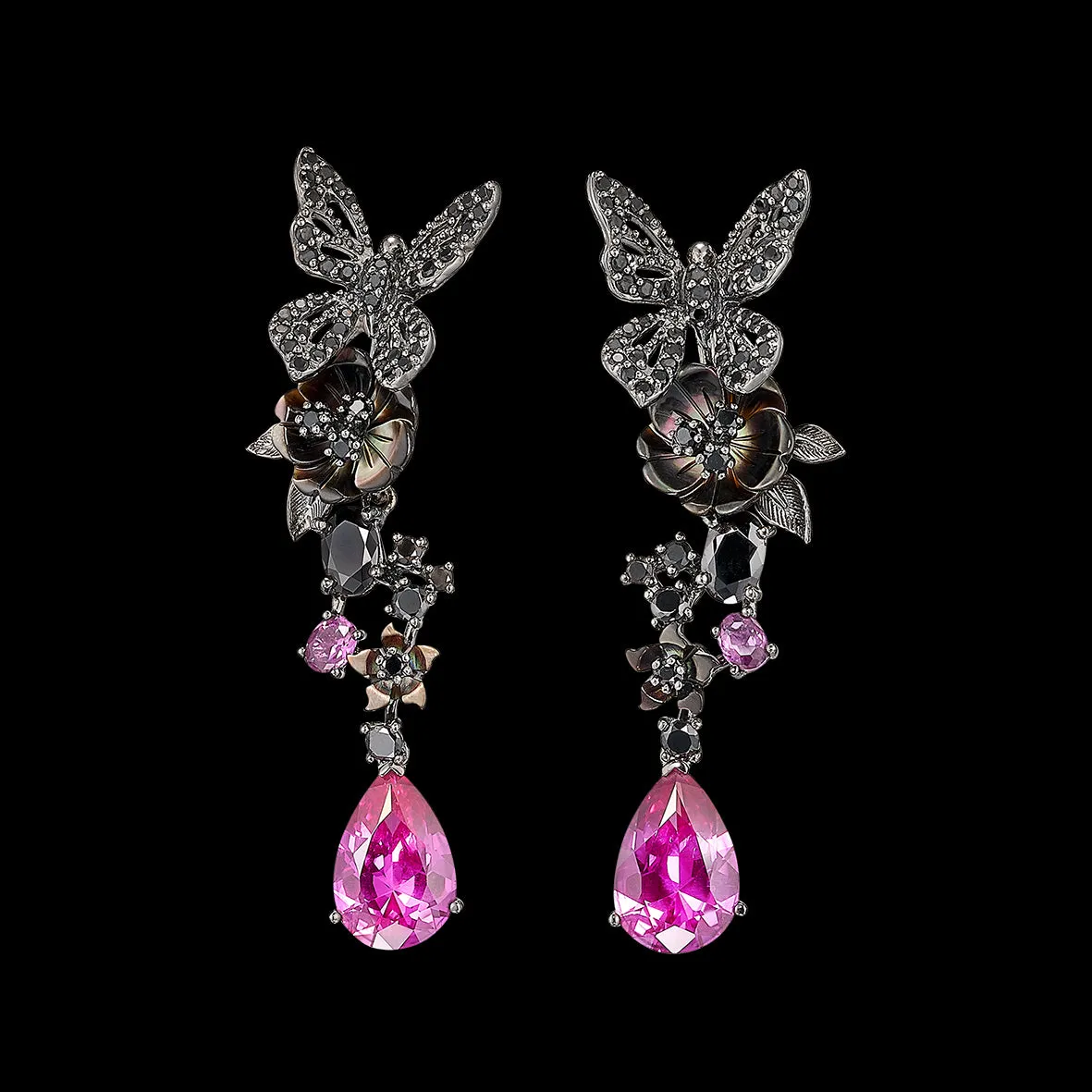 Black Diamond Fuchsia Vine Earrings