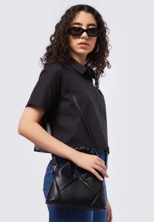 Black Faux Leather Quilted Bag