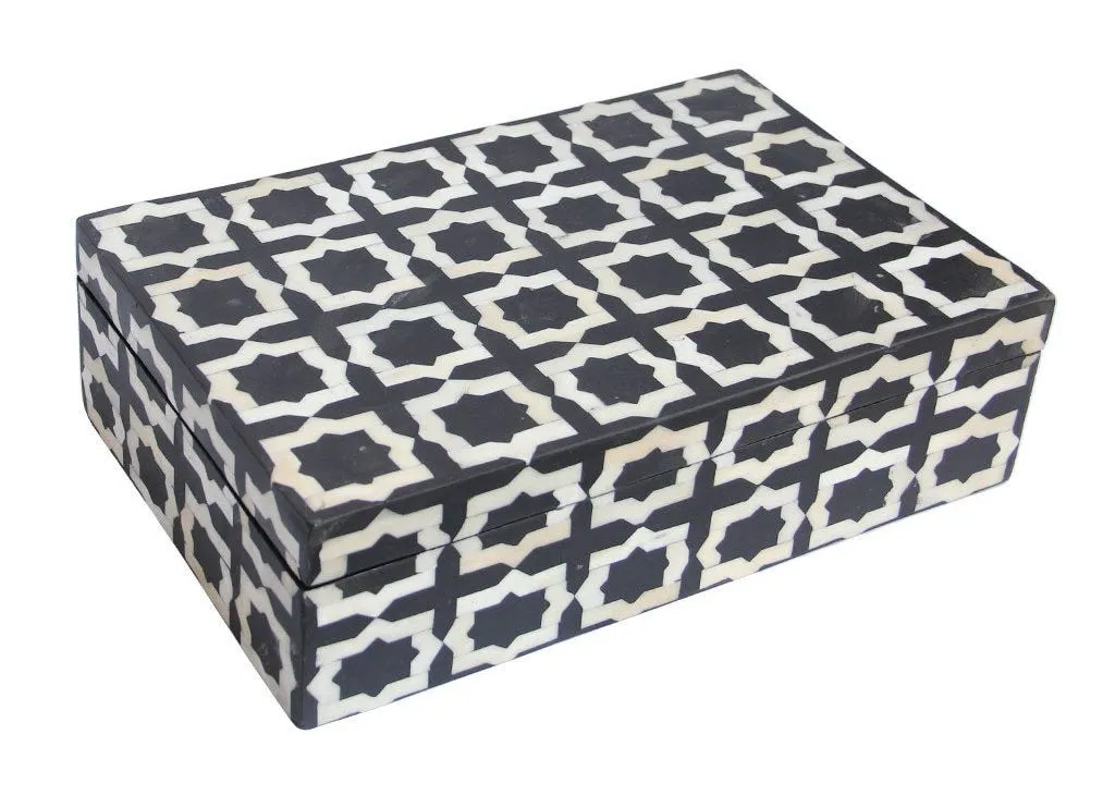 Black Moroccan Pattern Bone Inlay Box
