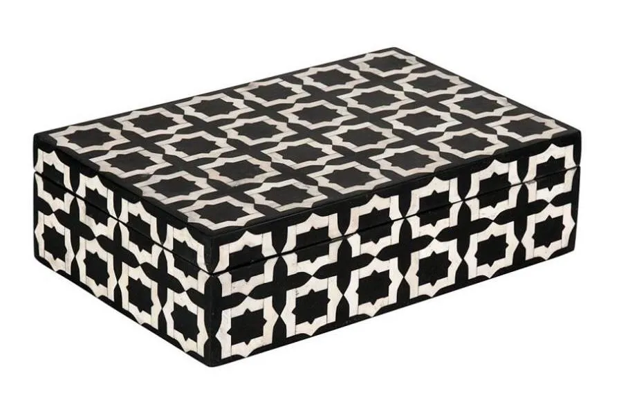 Black Moroccan Pattern Bone Inlay Box