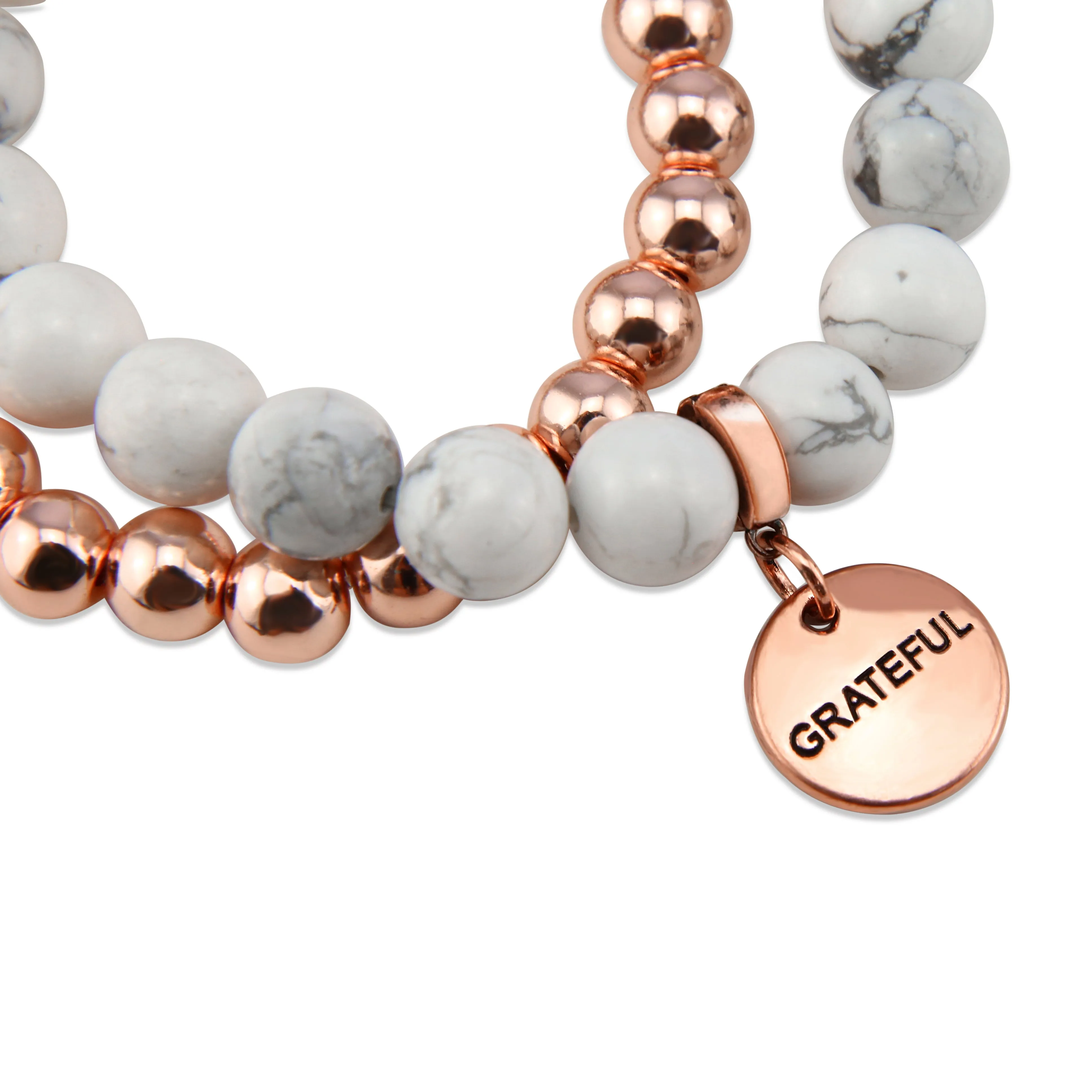 Bracelet Duo! Rose Gold & White Marble bead bracelet stacker set - GRATEFUL (12041)