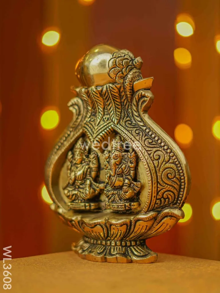 Brass Lakshmi Ganesha Kalash Wall Hanging - WL3608