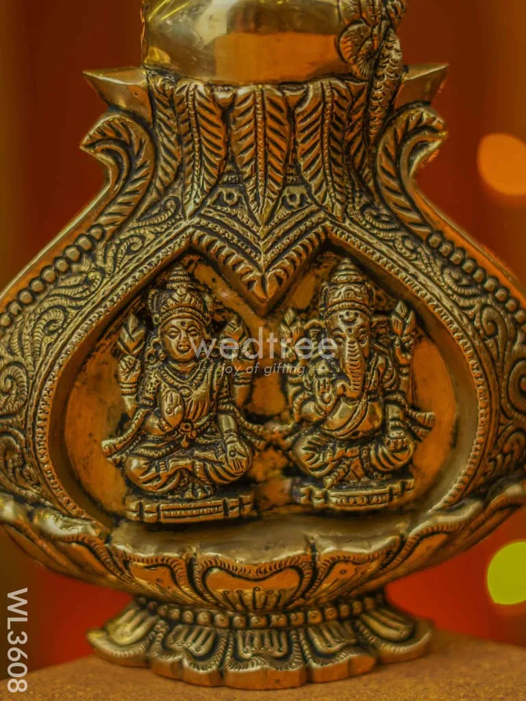 Brass Lakshmi Ganesha Kalash Wall Hanging - WL3608
