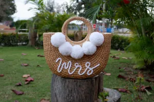 Bride bag mrs beach bag pom pom bag