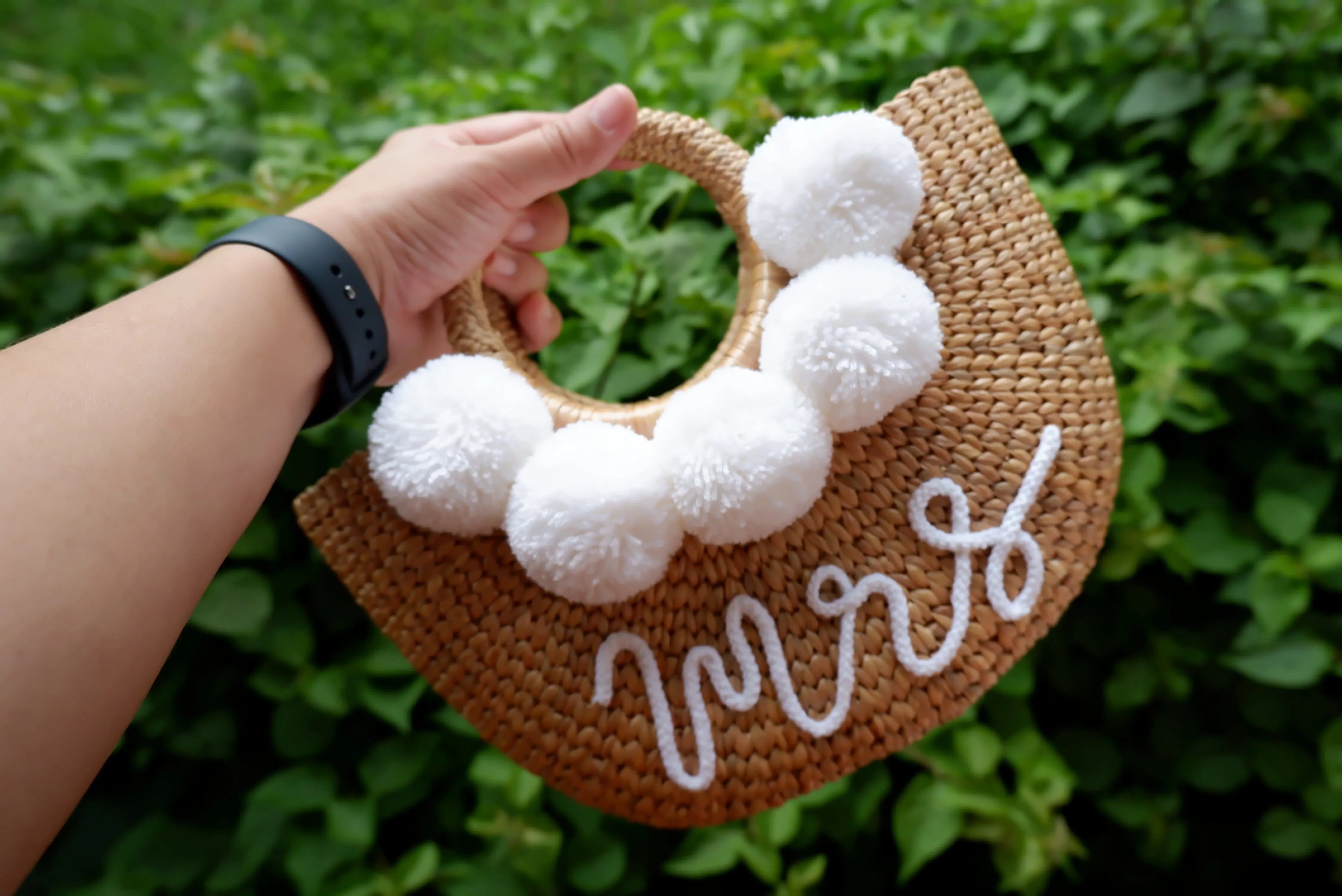 Bride bag mrs beach bag pom pom bag