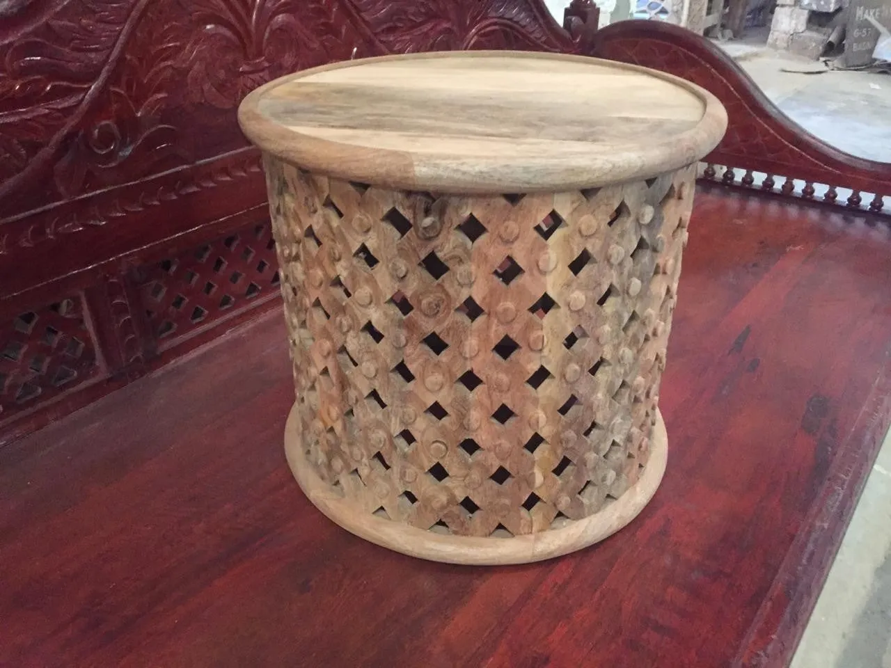 Bristol Indian Hand Carved Round Coffee Table Raw Natural