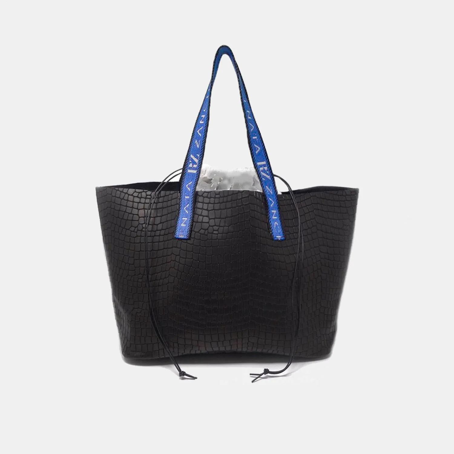 California black bag with text straps