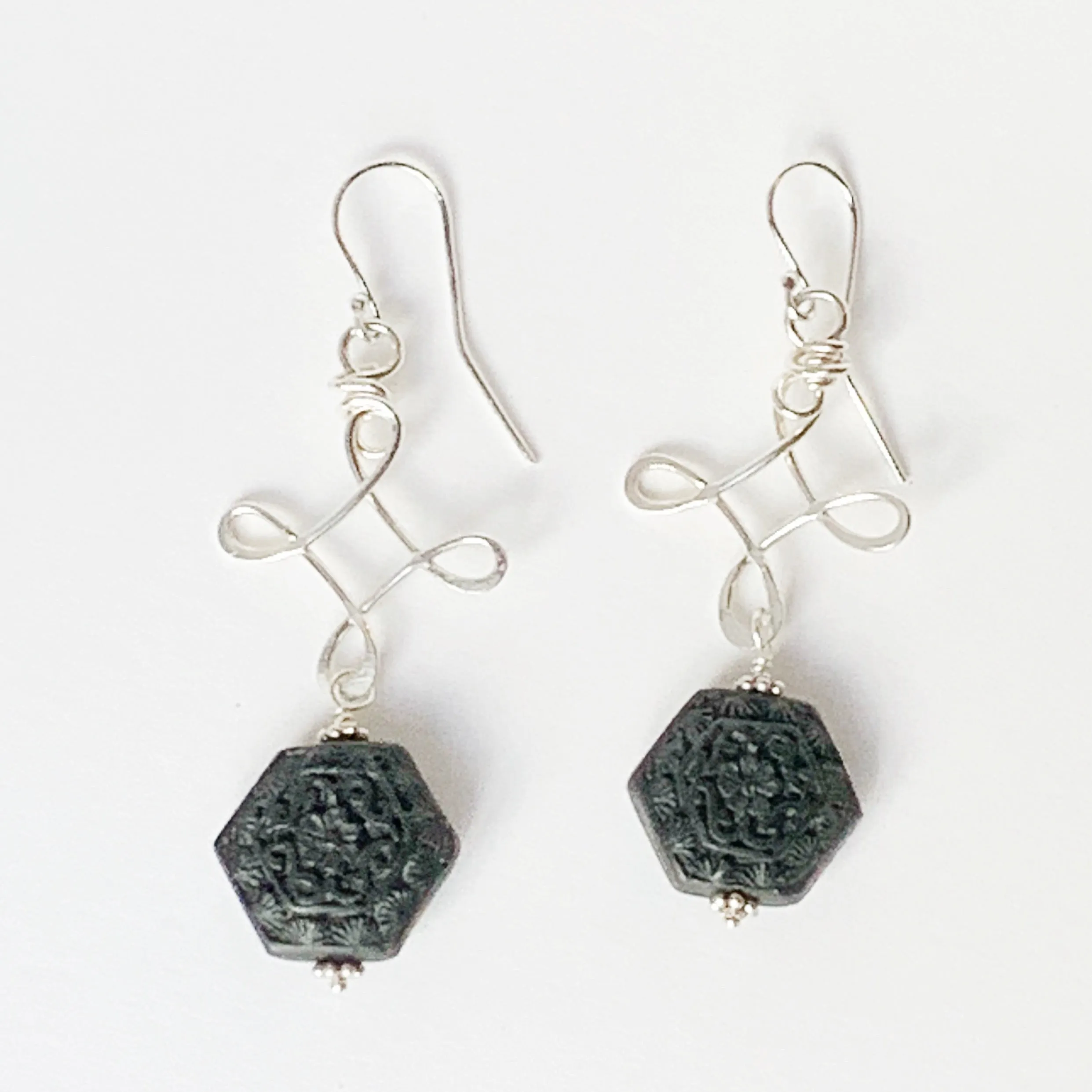 Carved black wood forged Twizzle Earrings