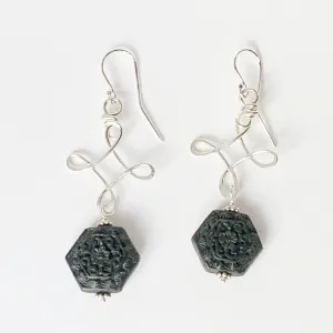 Carved black wood forged Twizzle Earrings
