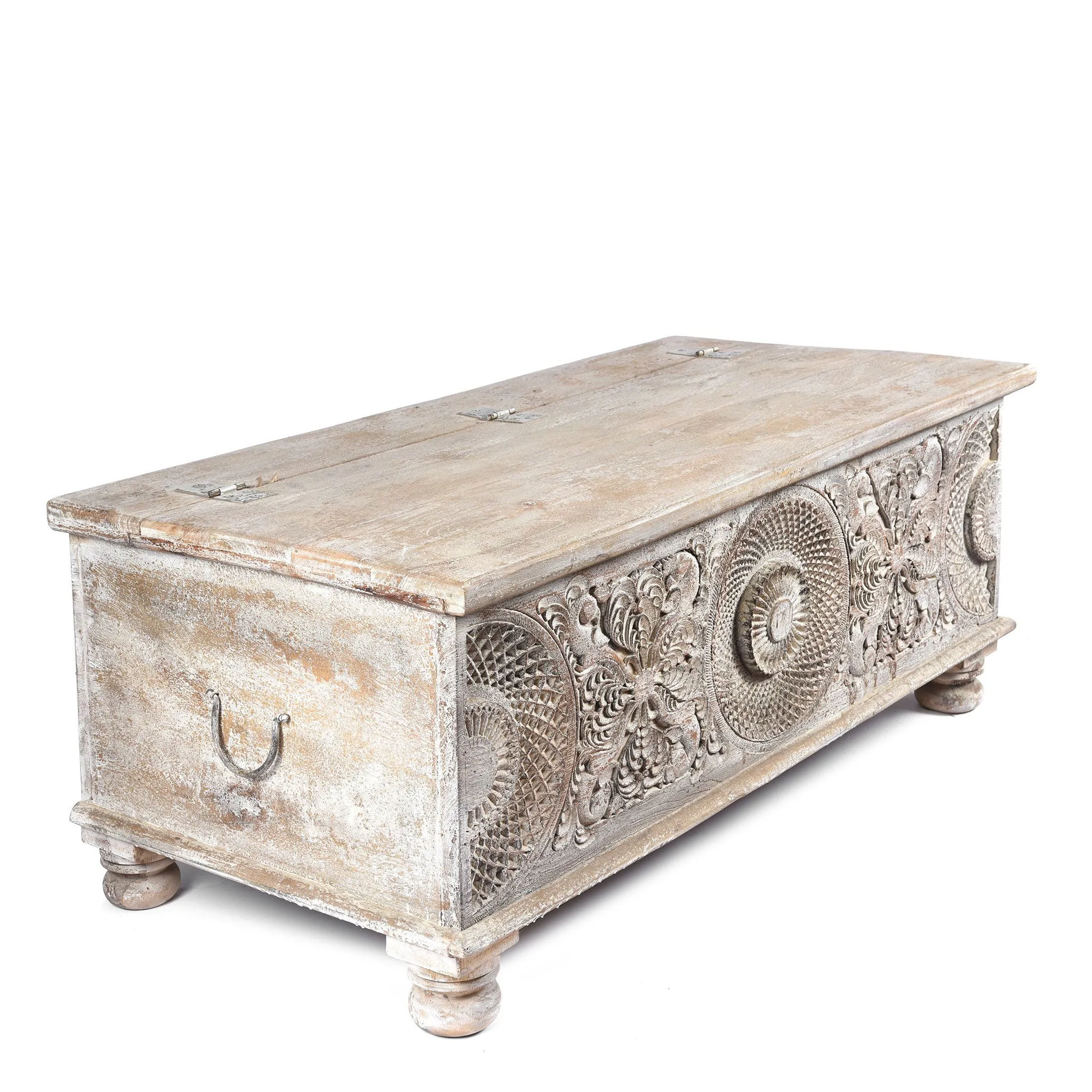 Carved Blanket Box Made From Reclaimed Teak
