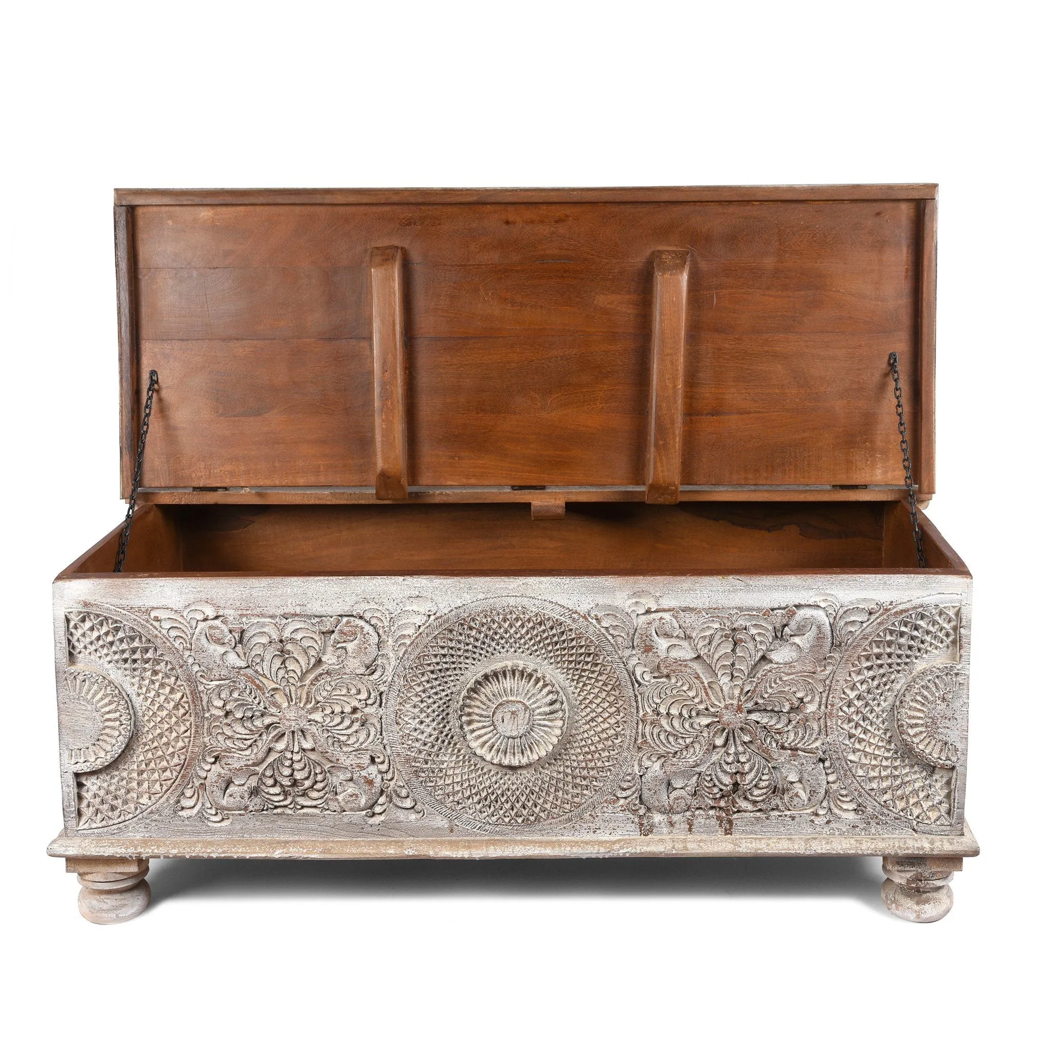 Carved Blanket Box Made From Reclaimed Teak
