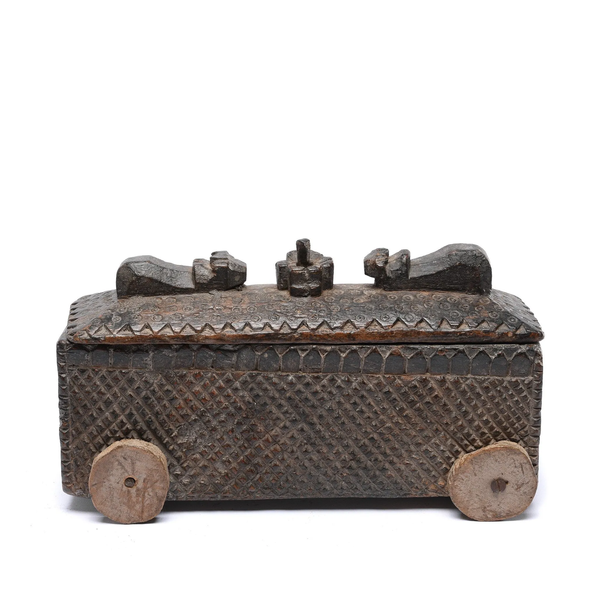 Carved Wood Masala Box From Andra Pradesh - Ca 100 Yrs
