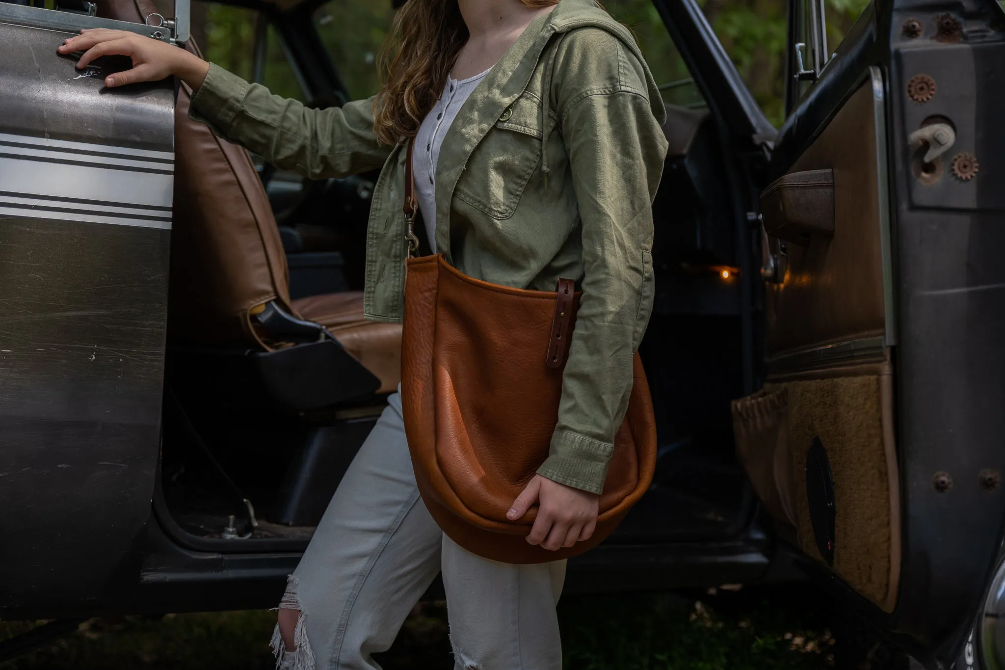 CELESTE LEATHER HOBO BAG - LARGE - JADE BISON