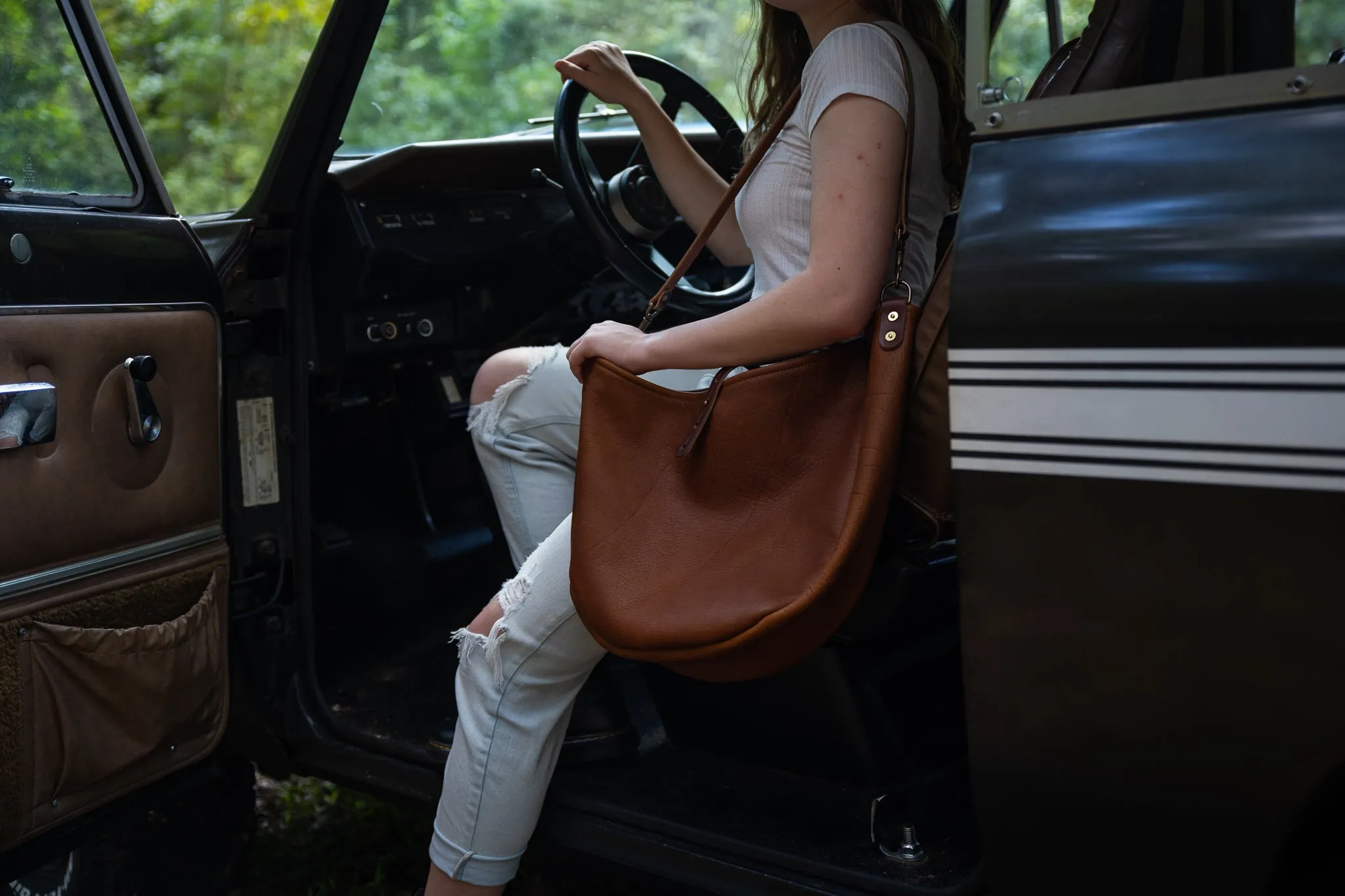CELESTE LEATHER HOBO BAG - LARGE - JADE BISON