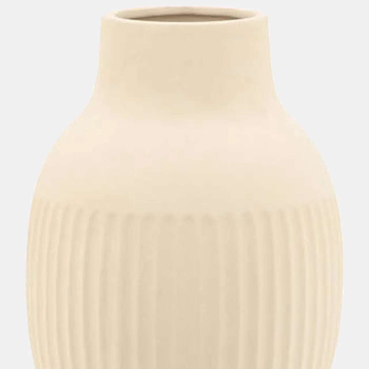 Cer, 9"h Ridged Bulbous Vase, Ivory