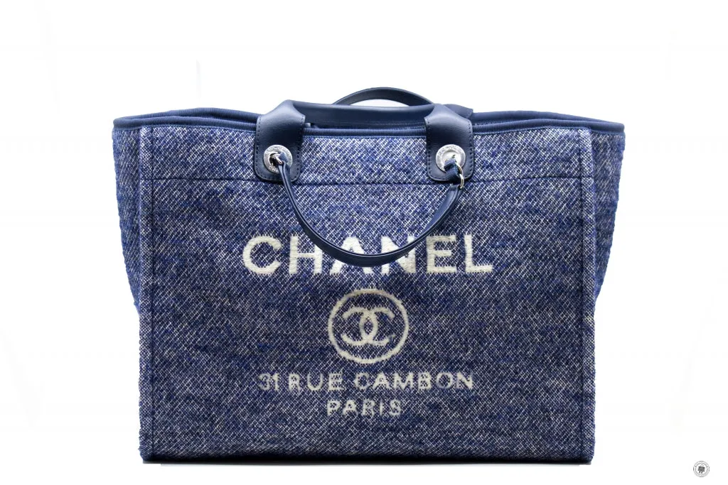 Chanel A69941 B06387 NE267 Deauville Shopping Tote Mixed Fibers Fabric Tote B Blue   NE267 Fabric Tote Bag Shw
