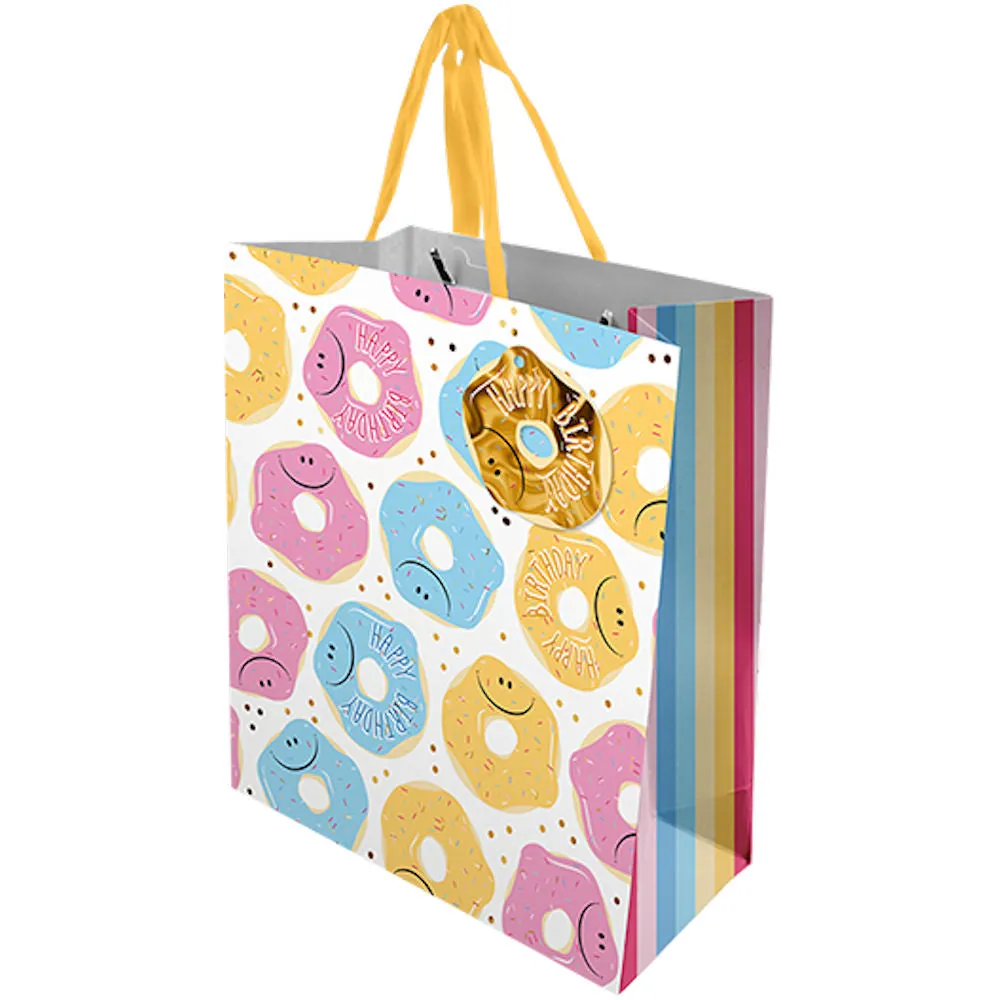 Children's Medium Gift Bag - Doughnut Design 25.2cm x 21.3cm Festive Holiday Gift Wrapping for Kids