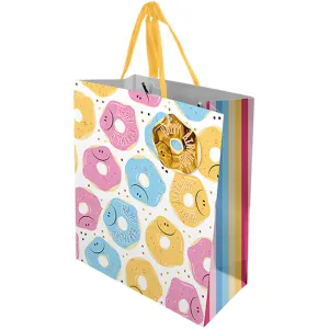Children's Medium Gift Bag - Doughnut Design 25.2cm x 21.3cm Festive Holiday Gift Wrapping for Kids