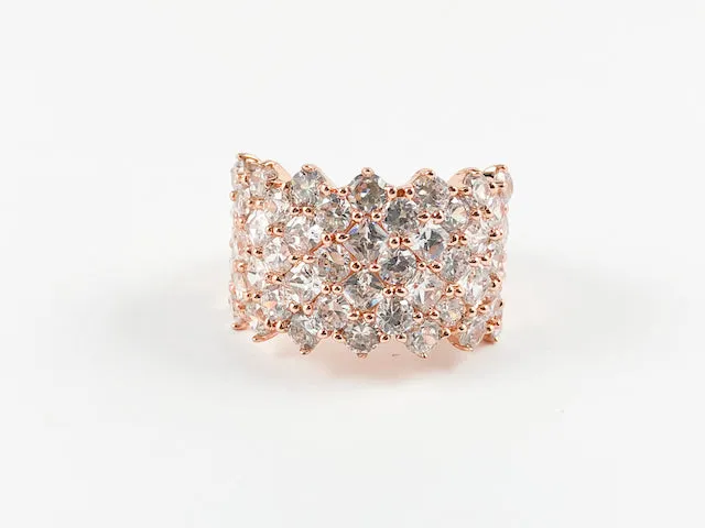 Classic 7 Row Round Stone Rose Gold Brass Ring