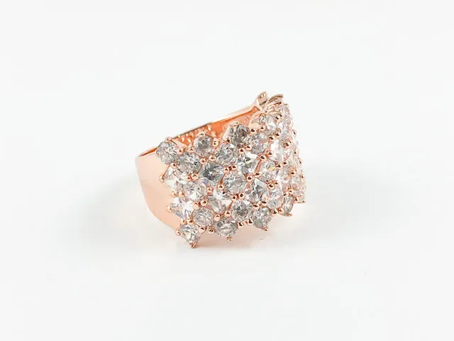 Classic 7 Row Round Stone Rose Gold Brass Ring