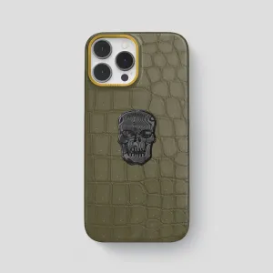 Classic Case With Carbon Skull For iPhone 14 Pro Max In Porosus Crocodile
