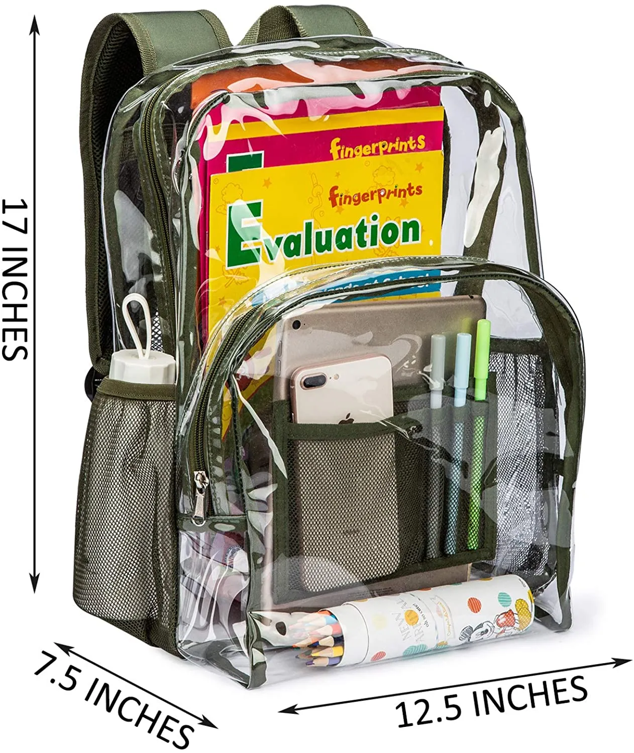 Classic Designs Green  Durable Heavy Duty Clear Backpack