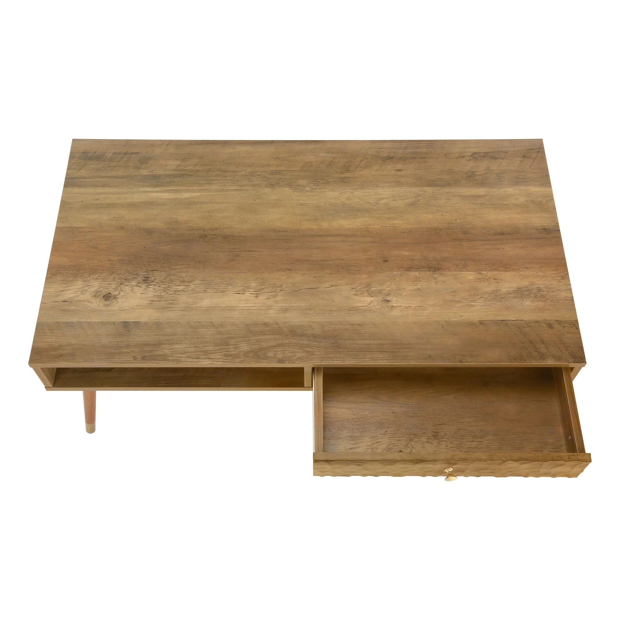 Coffee Table, Accent, Cocktail, Rectangular, Storage, Living Room, 44"l, Walnut Laminate, Wood Legs, Mid Century