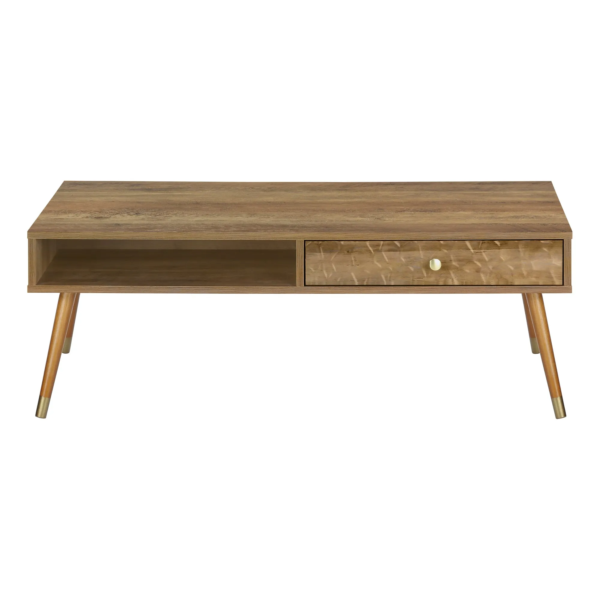 Coffee Table, Accent, Cocktail, Rectangular, Storage, Living Room, 44"l, Walnut Laminate, Wood Legs, Mid Century