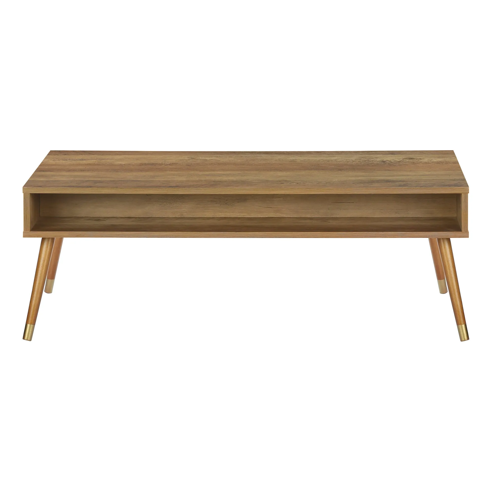 Coffee Table, Accent, Cocktail, Rectangular, Storage, Living Room, 44"l, Walnut Laminate, Wood Legs, Mid Century