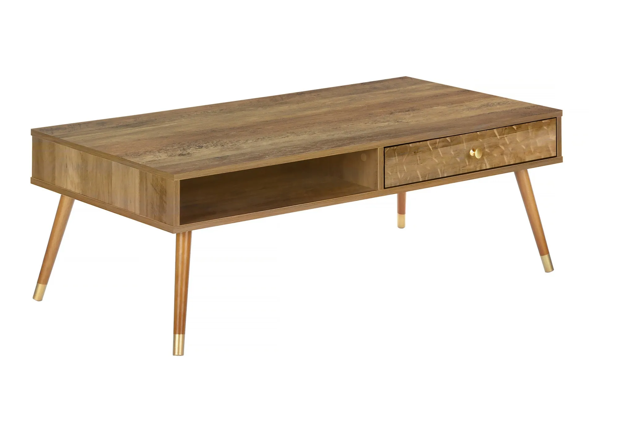 Coffee Table, Accent, Cocktail, Rectangular, Storage, Living Room, 44"l, Walnut Laminate, Wood Legs, Mid Century