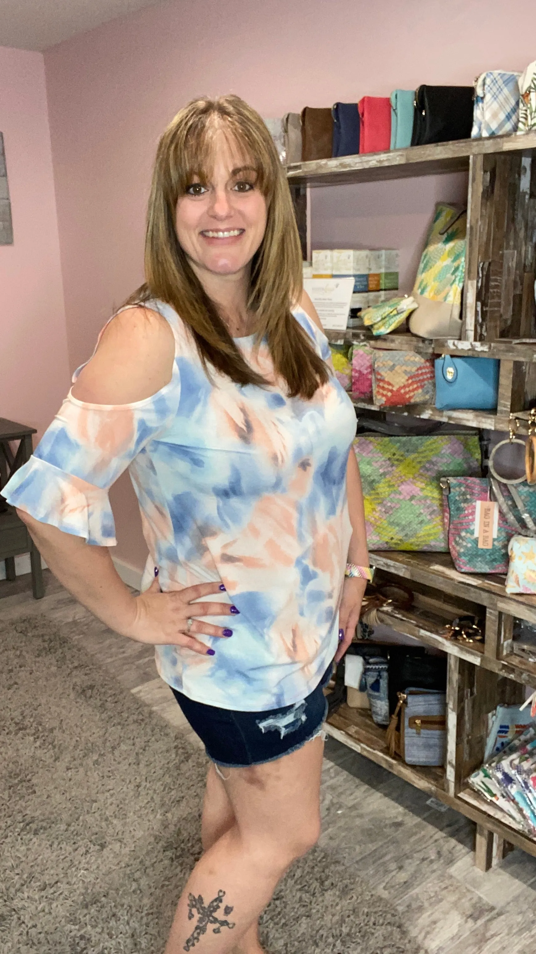 Cold Shoulder Tie Dye Tunic