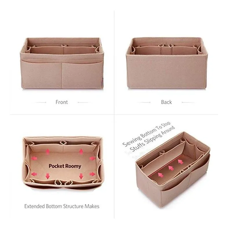 Cosmetic Bags Felt Cloth Handbag Organizer Insert Bag Travel Inner Purse Portable Make up Organizer Fits Speedy Neverfull